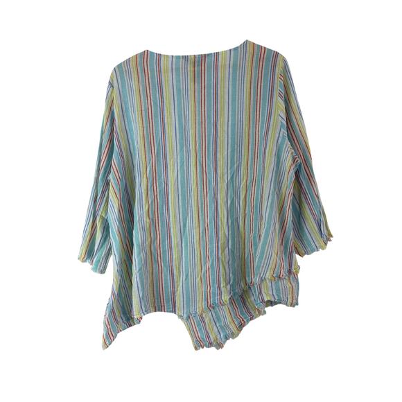 Ali Miles Tunic Top Womens Size 1X Multicolor Striped Linen Cotton Asymmetrical - Picture 5 of 8